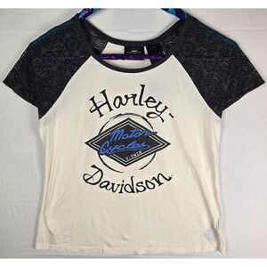 Harley Davidson Women's Graphic Tee Dark Gray Lace Sleeves Size XL – NWT-STAIN‎